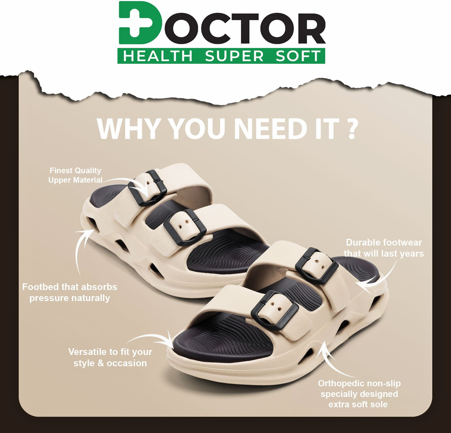 Image of Doctor Health Super Soft Men Men EVA Double Strap Sandals|Adjustable Buckle|Lightweight Anti-Slip Slippers Slippers