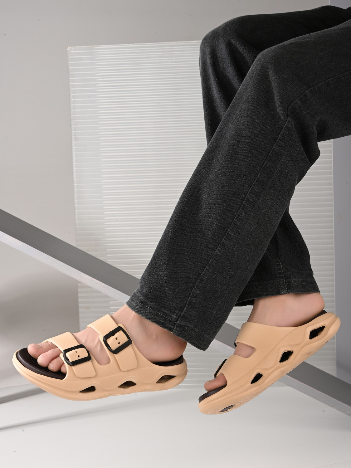 Image of Doctor Health Super Soft Men EVA Double Strap Sandals|Adjustable Buckle|Lightweight Anti-Slip Slippers Slippers