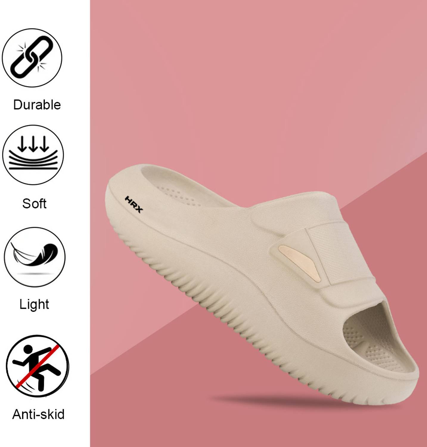 HRX by Hrithik Roshan Men Beige Slides - Image 4