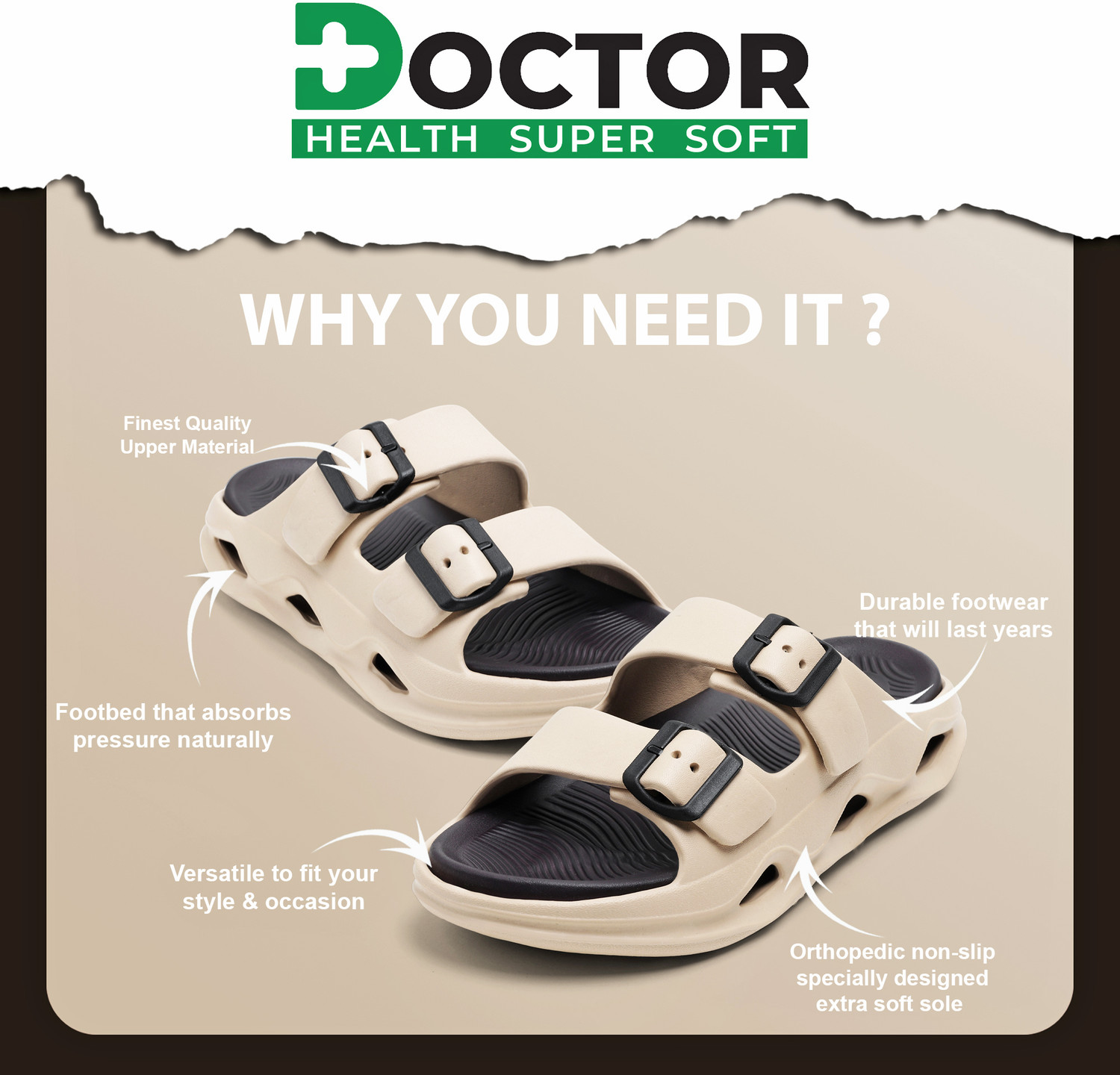 Image of Doctor Health Super Soft Men EVA Double Strap Sandals|Adjustable Buckle|Lightweight Anti-Slip Slippers Slippers