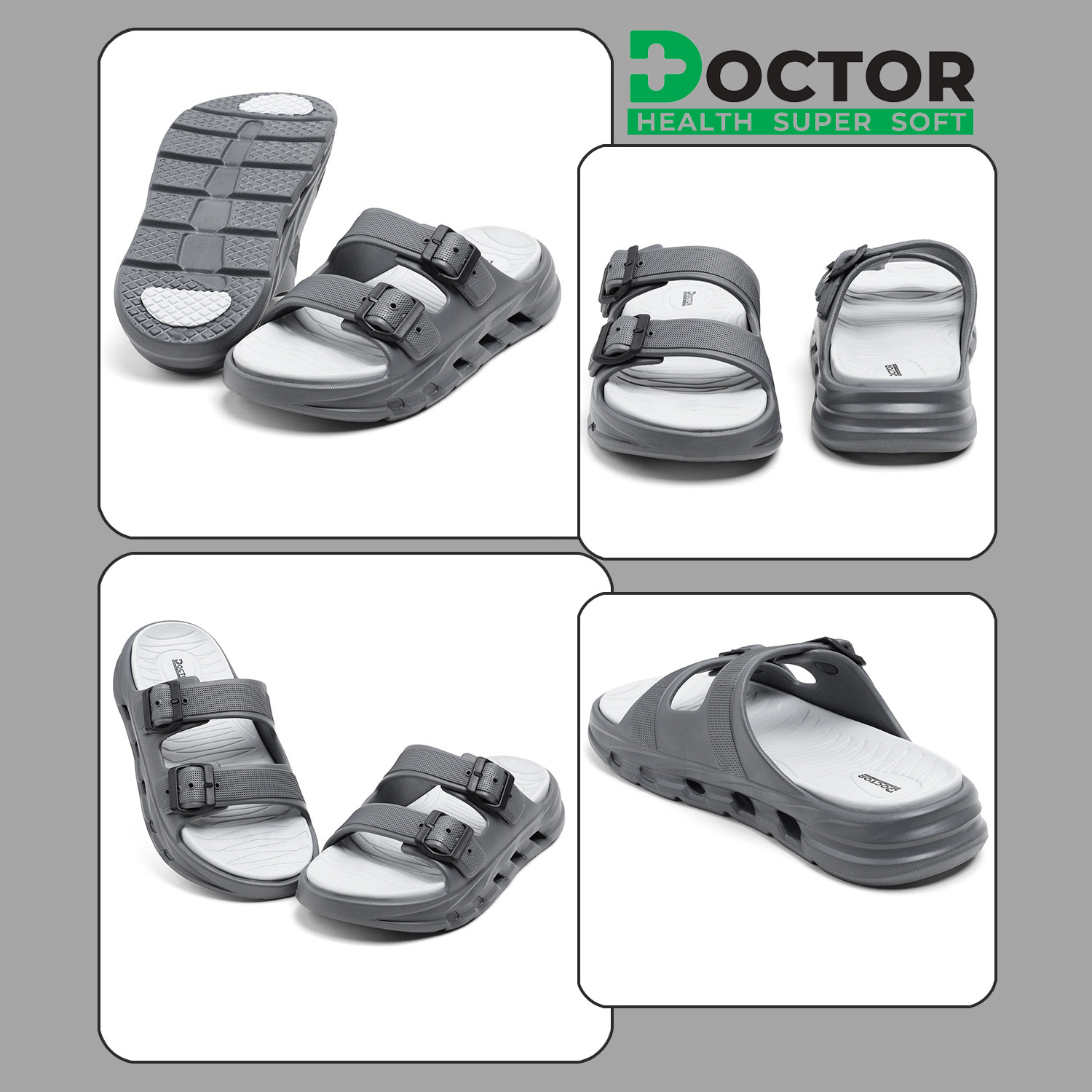 Image of Doctor Health Super Soft Men EVA Double Strap Sandals|Adjustable Buckle|Lightweight Anti-Slip Slippers Flip Flops