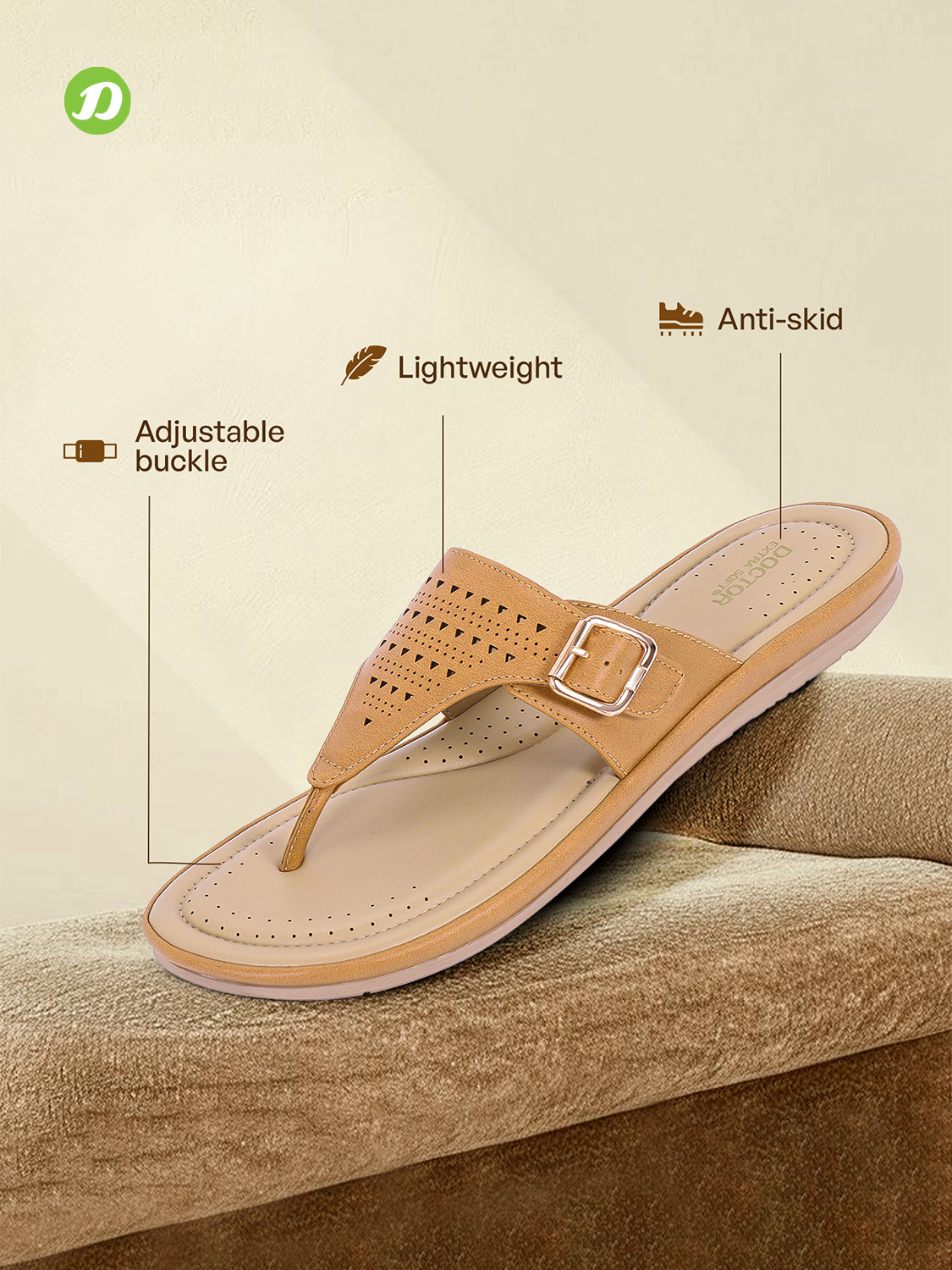 Image of DOCTOR EXTRA SOFT Women Flat Memory Foam Slippers /FlipFlops Comfortable Sandals Adjustable Strap Slippers
