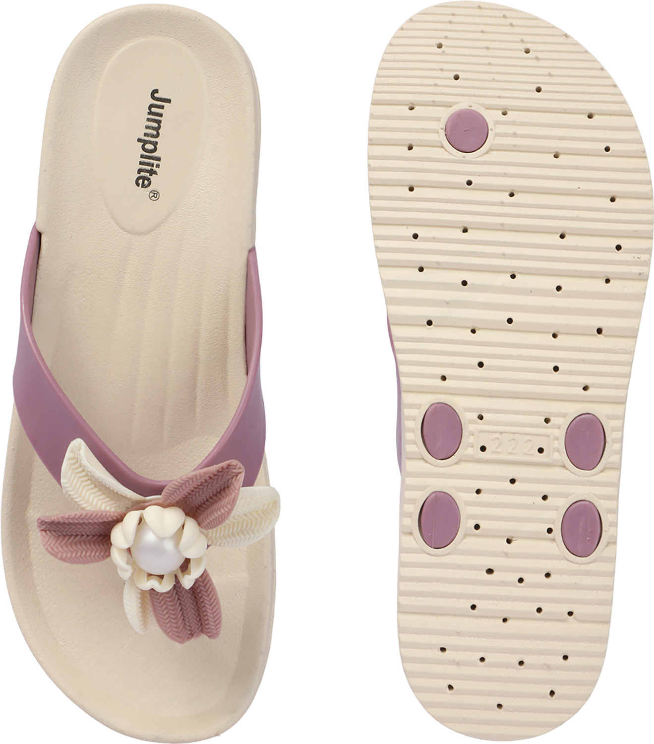 Image of JUMPLITE Women 222-3a Floral Comfort Flat Daily Wear Slippers