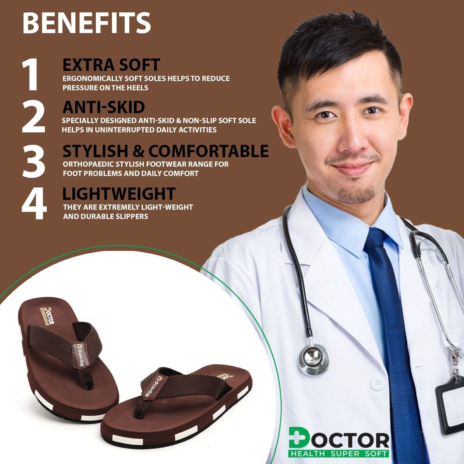 Image of Doctor Health Super Soft Men Men's Orthopedic Slippers | Soft Cushion, Lightweight, Doctor Recommended Design Slippers