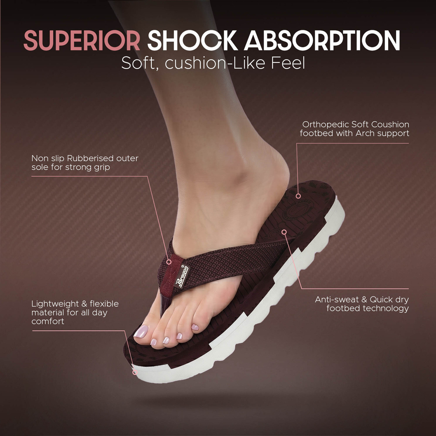 Image of Paragon Women Orthopedic Strong Grip Arch Support Foot Pain Relief Flip Flops