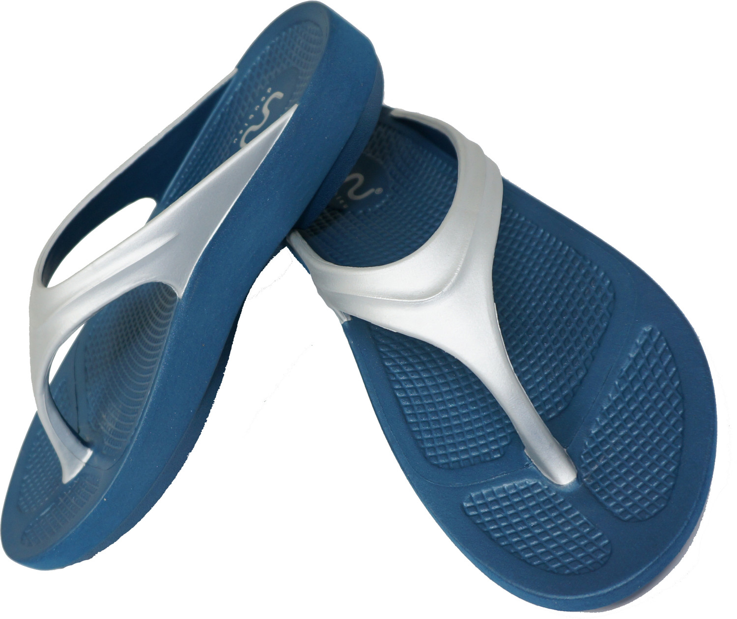 Image of Doubleu Women Women Clasic V Shape Metal Blue+Silver Flip Flops