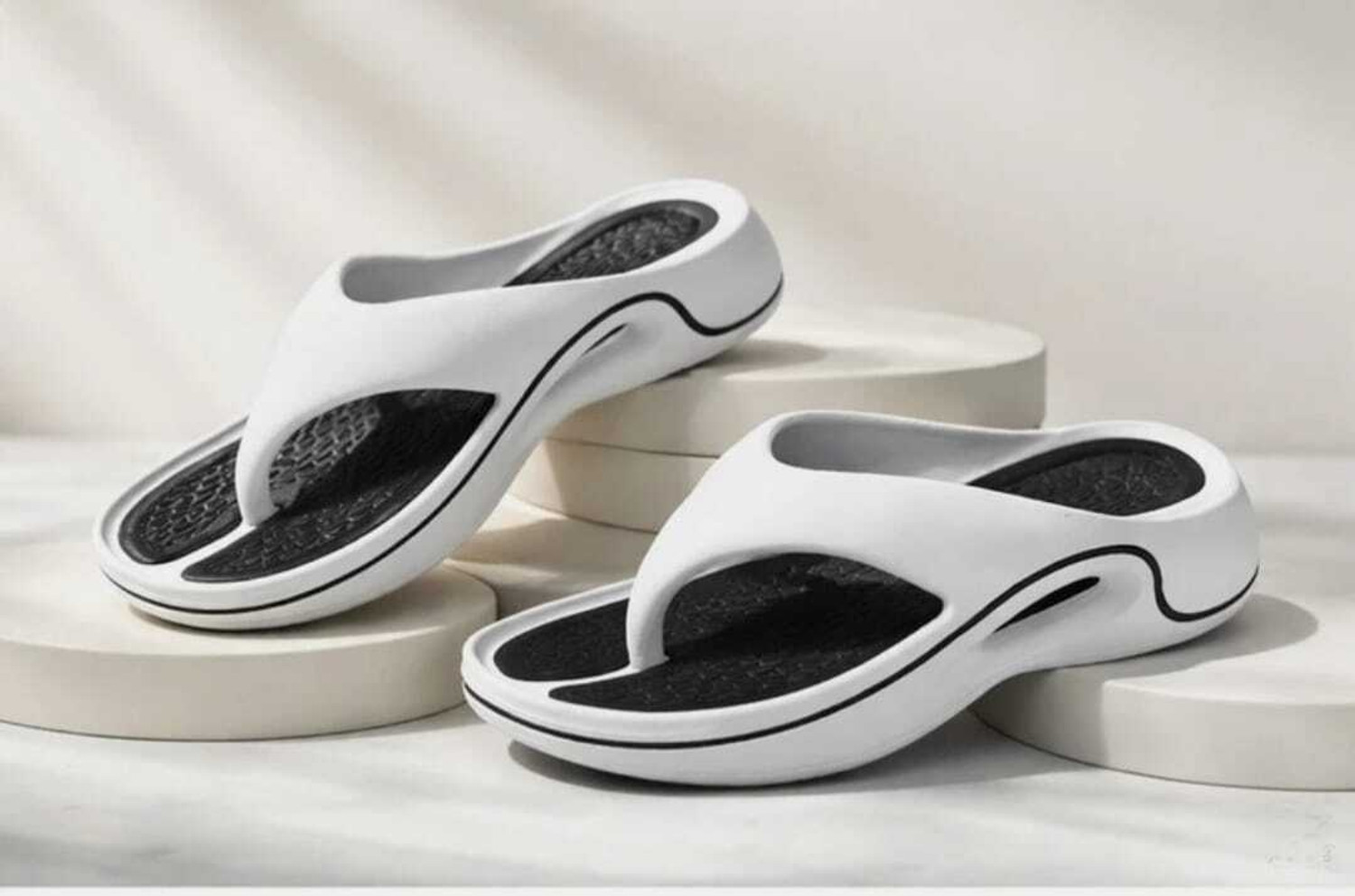Image of Trekio Men Flip Flops (White, Black, 9)