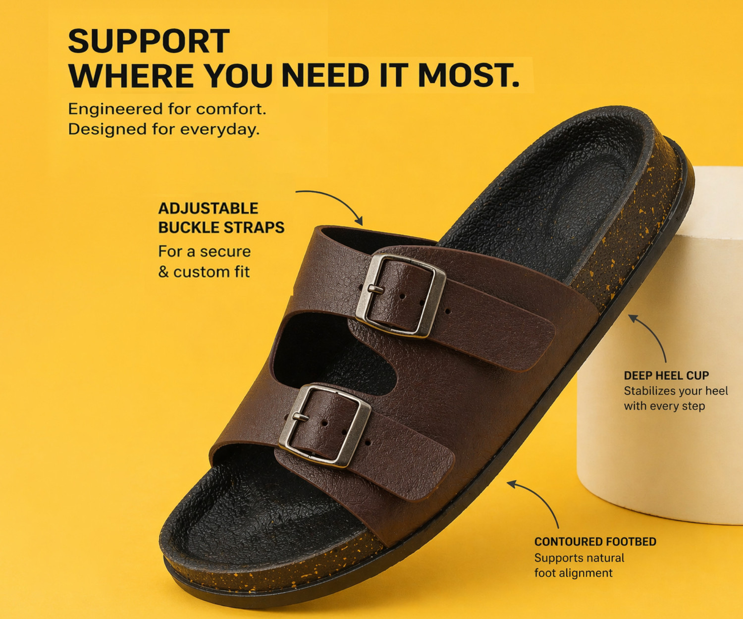 Image of Kraasa Men Men Synthetic Leather Chappal (Brown) Flip Flops
