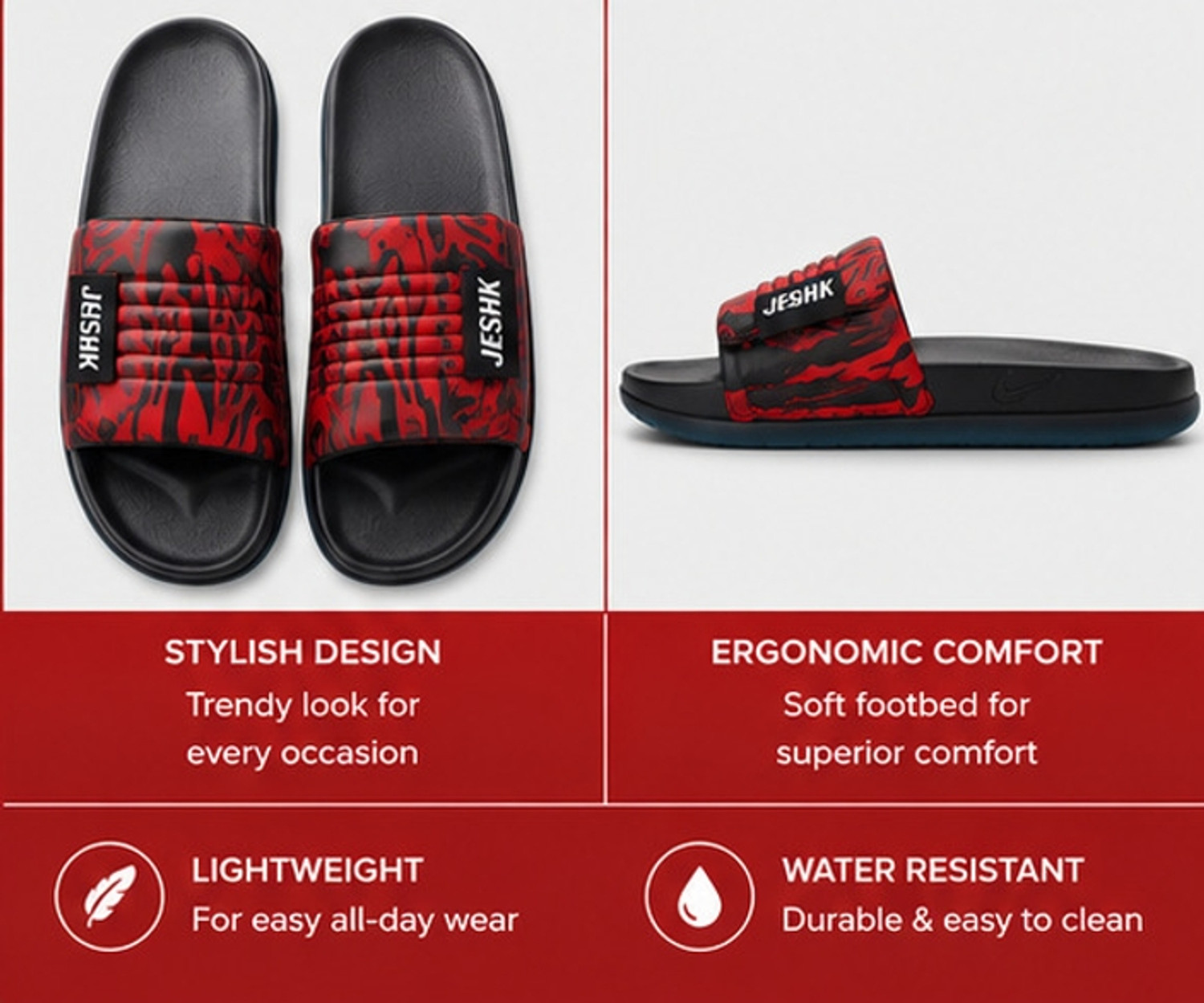 Image of Jeshk Men Slides (Red, 6)