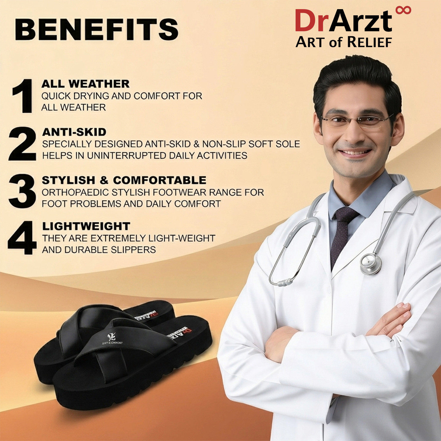 Image of DrArzt Men Slippers (Black, 7)