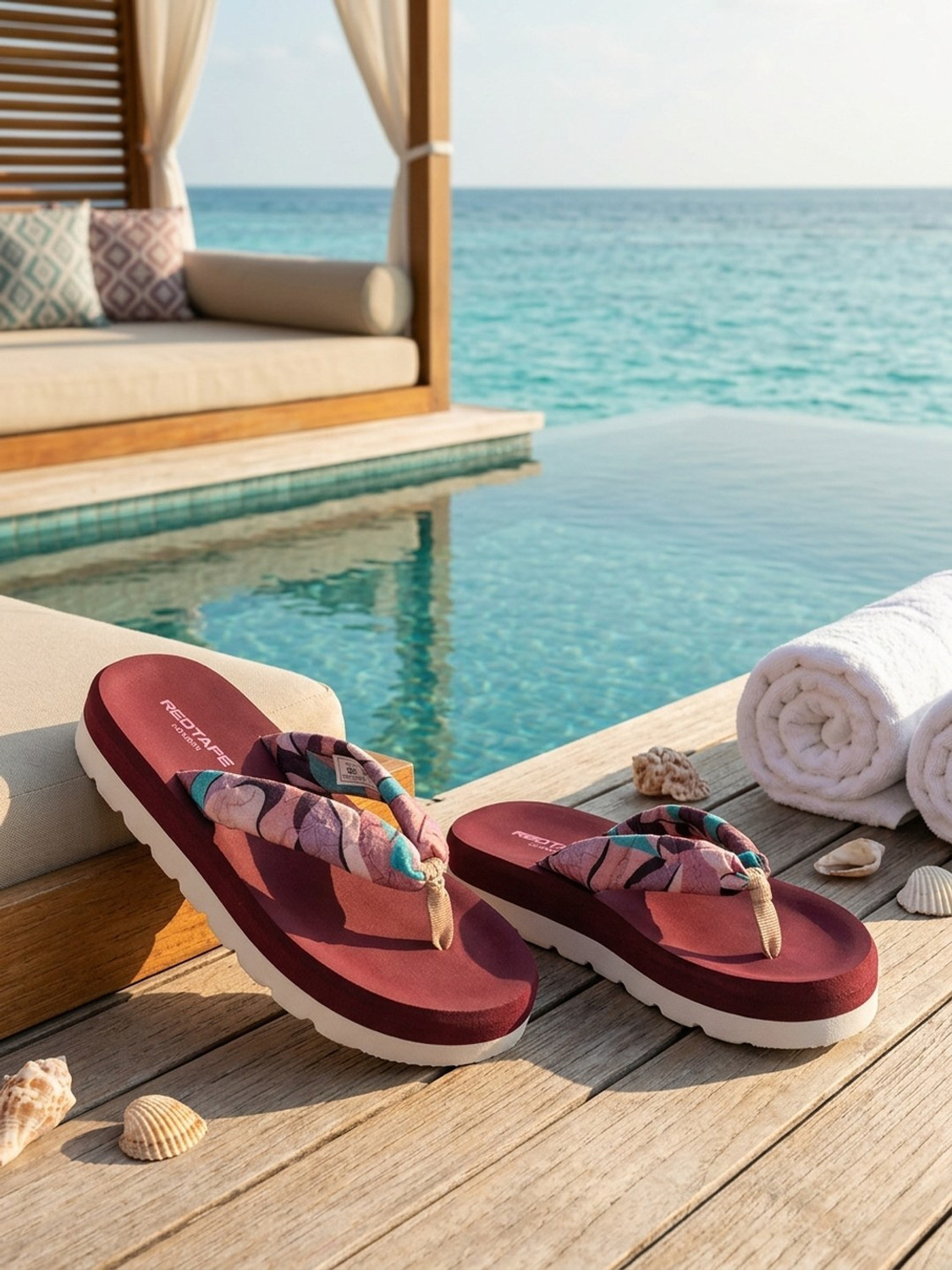 Image of RED TAPE Women Flip Flops (Maroon, 8)