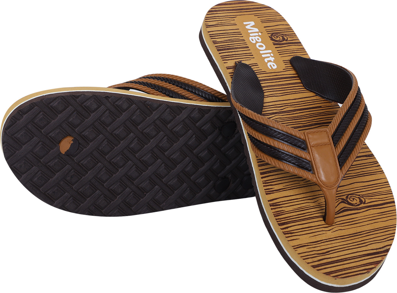 Image of MIGOLITE Men Migolite Mens Flip Flops with Unique Wood Print Design |& Stylish Slippers