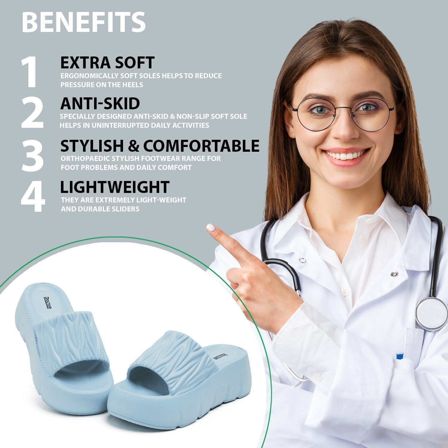 Image of Doctor Health Super Soft Women Soft Comfort Slippers for Women |Orthopedic Support, Anti Skid, Daily Wear Slippers