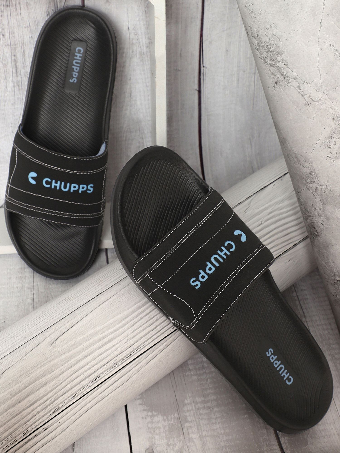 Image of Chupps Men Tank Black Slides Slippers Soft FootbedLightweight Flip Flops For Slides