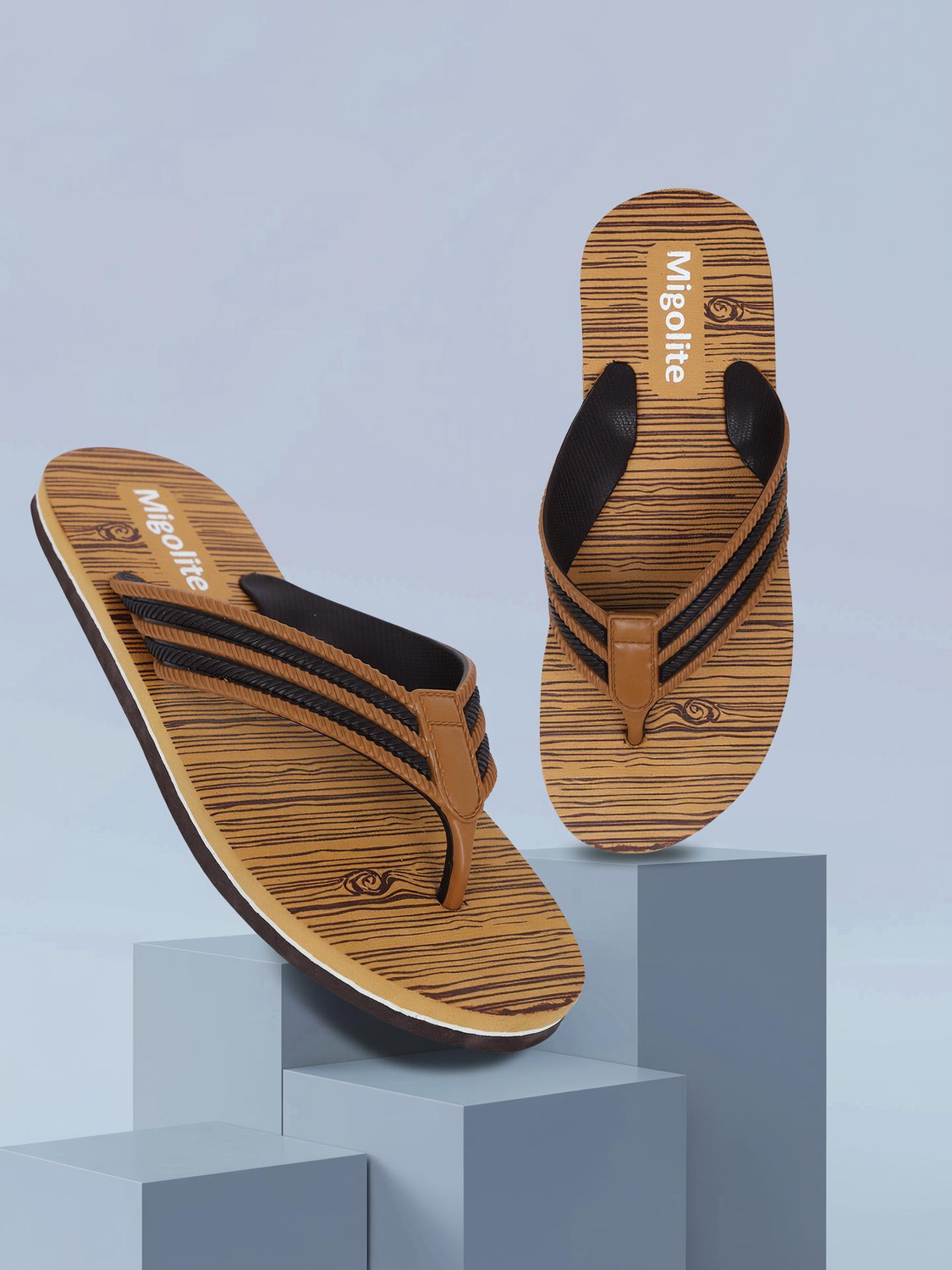 Image of MIGOLITE Men Migolite Mens Flip Flops with Unique Wood Print Design |& Stylish Slippers