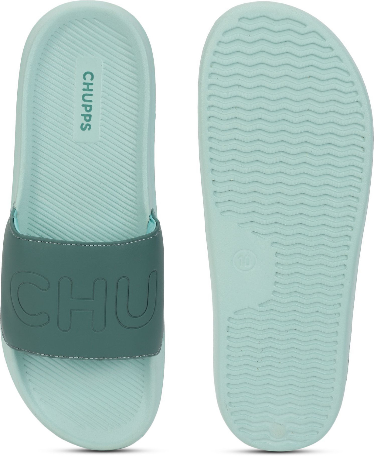 Image of Chupps Men Pure Lime Green Slides Slippers Soft Lightweight Flip Flops For Slides