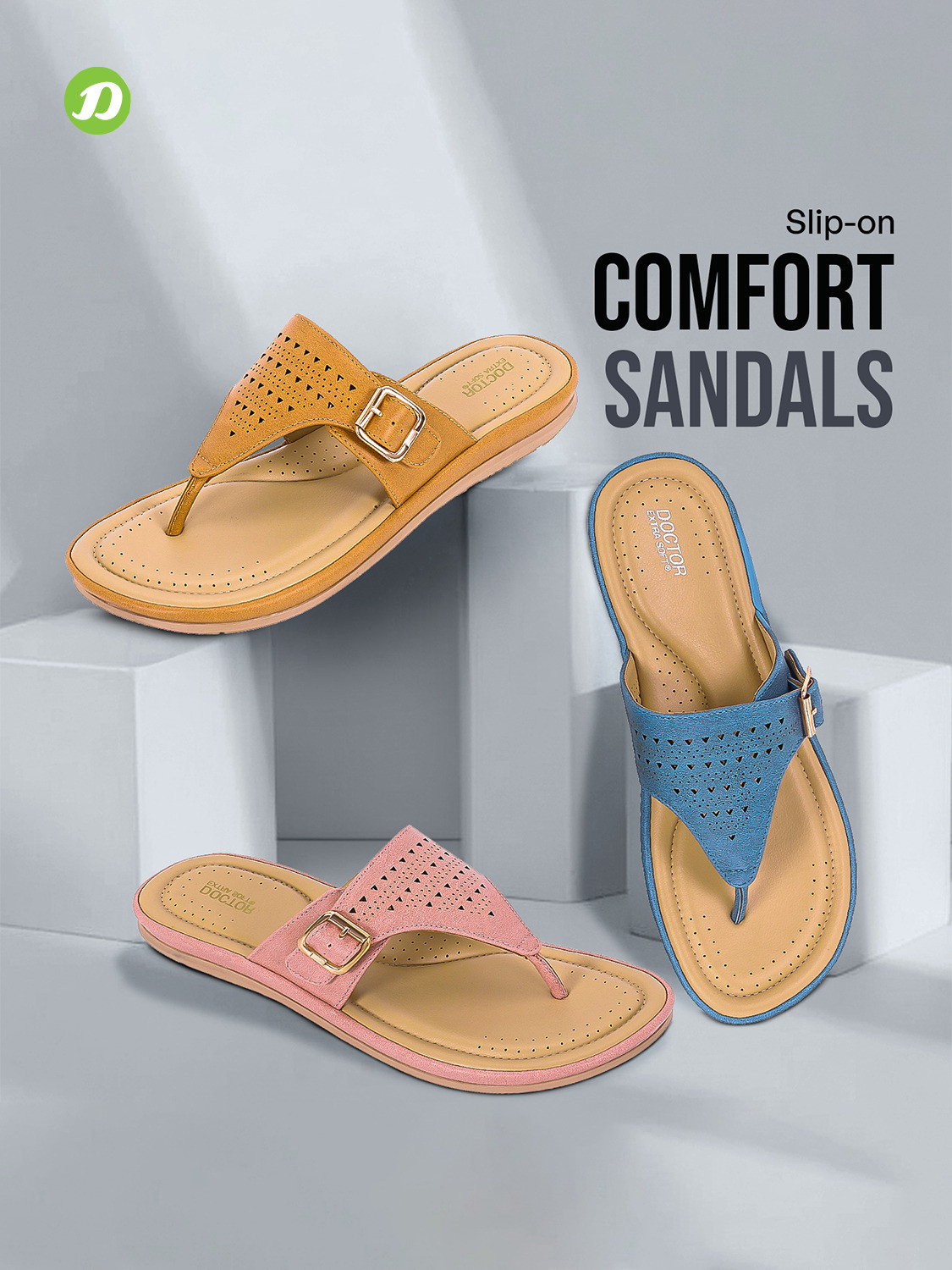 Image of DOCTOR EXTRA SOFT Women Flat Memory Foam Slippers /FlipFlops Comfortable Sandals Adjustable Strap Slippers