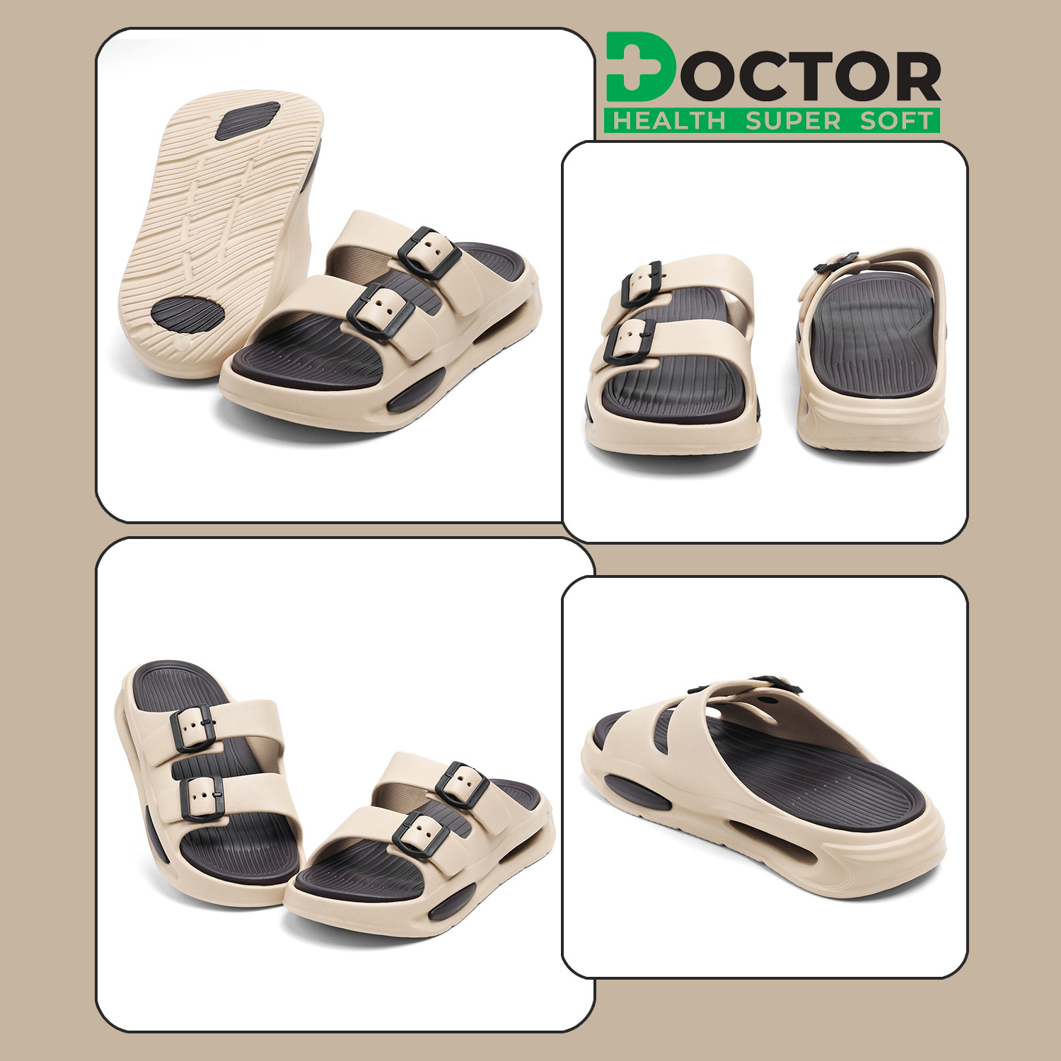 Image of Doctor Health Super Soft Men EVA Double Strap Sandals|Adjustable Buckle|Lightweight Anti-Slip Slippers Flip Flops