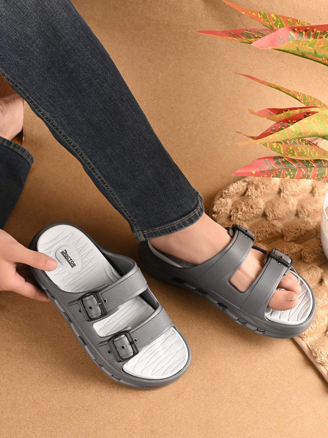 Image of Doctor Health Super Soft Men EVA Double Strap Sandals|Adjustable Buckle|Lightweight Anti-Slip Slippers Flip Flops