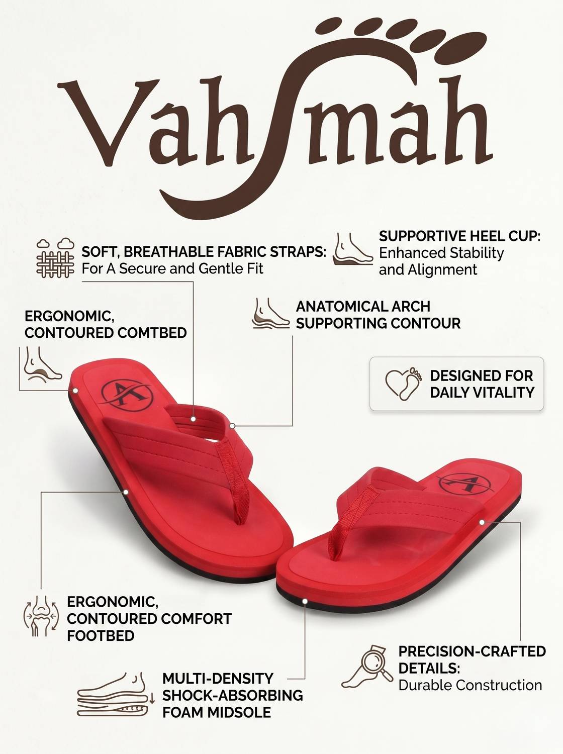 VAHMAH Men Red Flip Flops - Image 4
