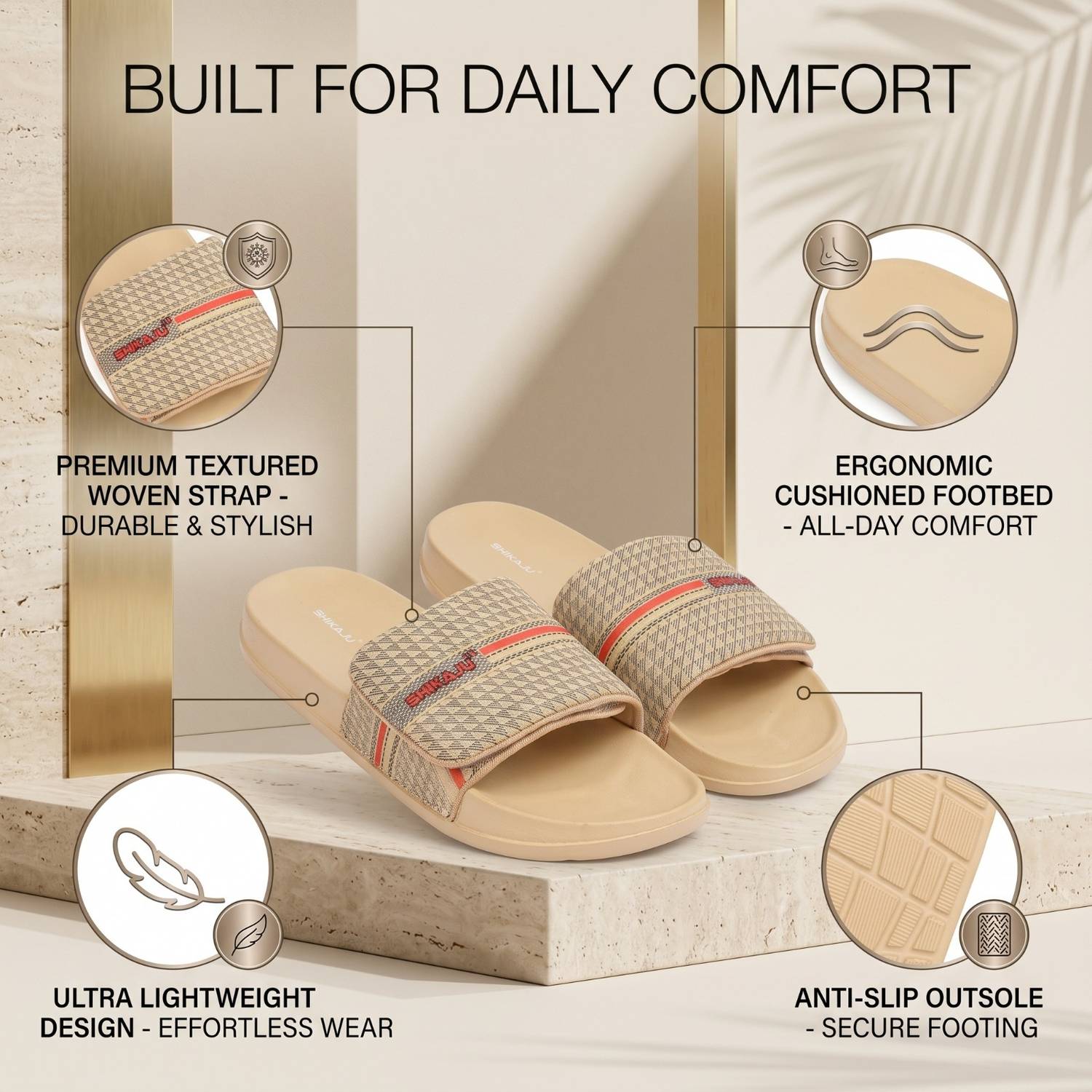 SHIKAJU Men Slides Beige - Image 3