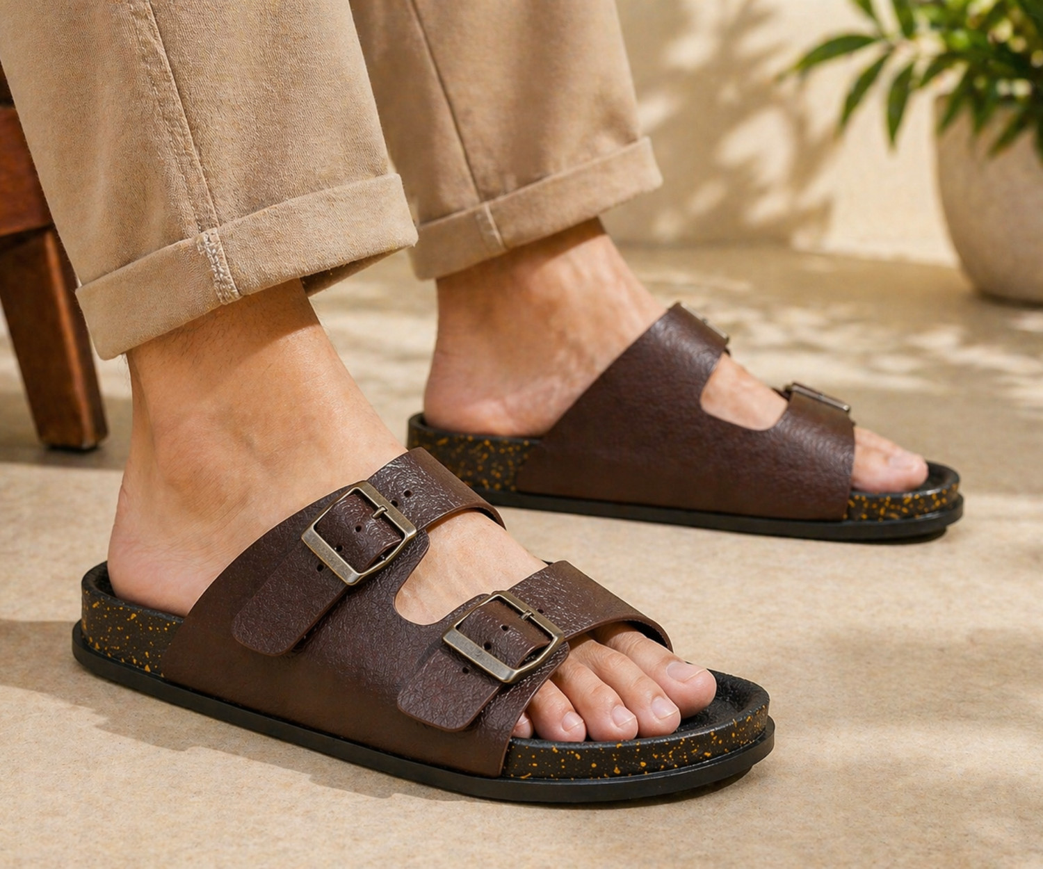 Image of Kraasa Men Men Synthetic Leather Chappal (Brown) Flip Flops