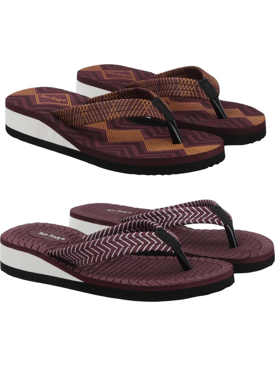 Image of TWO SOFT Women Slippers (Maroon, Brown, 6)