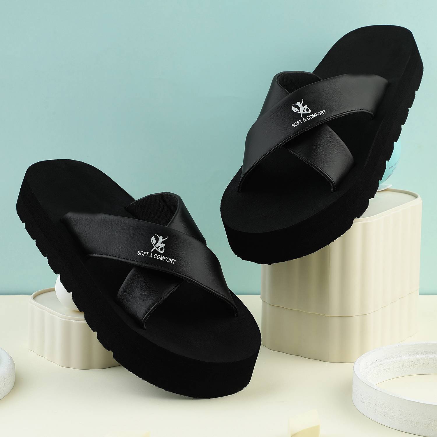 EVOK Men Black Slippers - Image 1