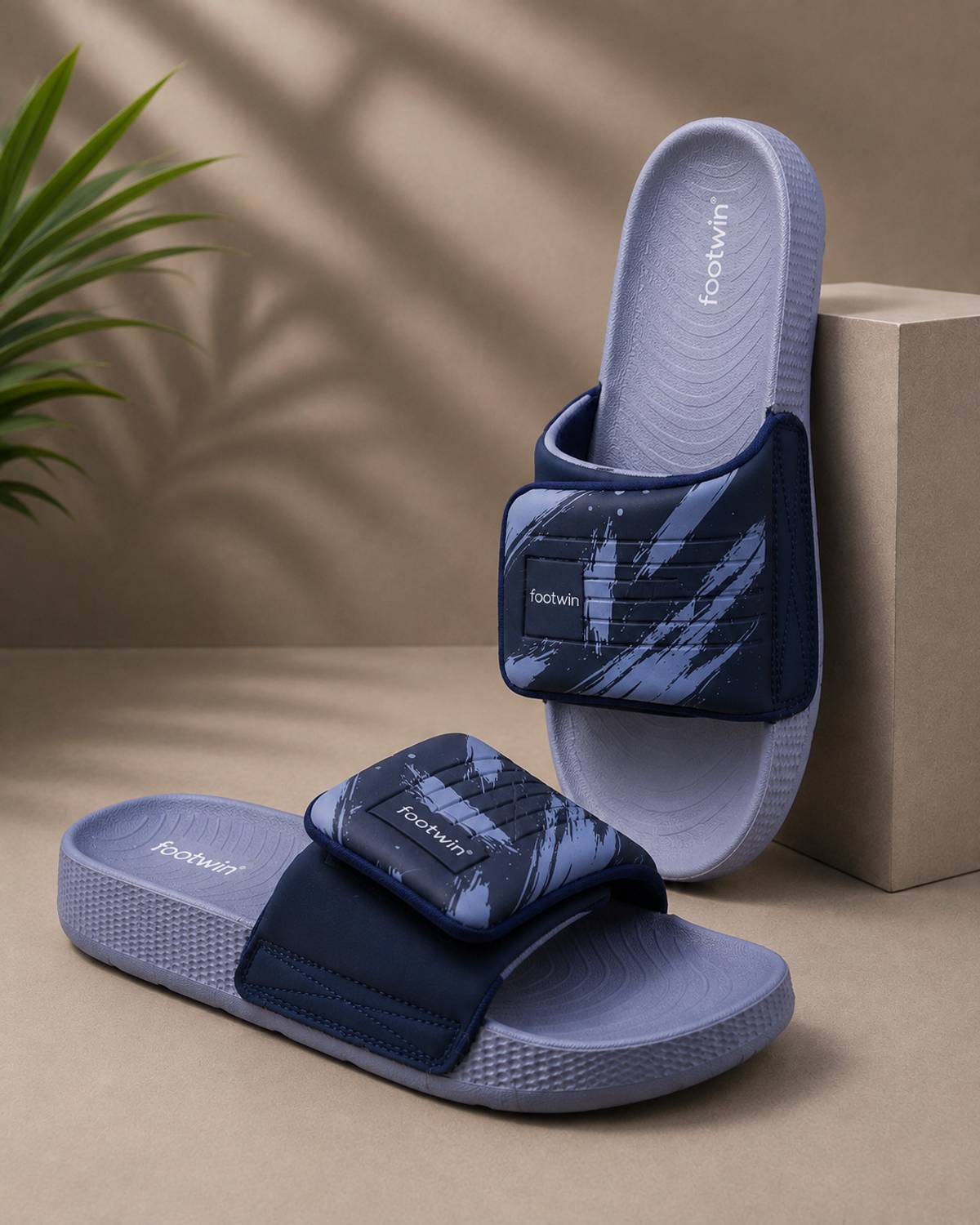 Footwin Men Blue Slides - Image 1