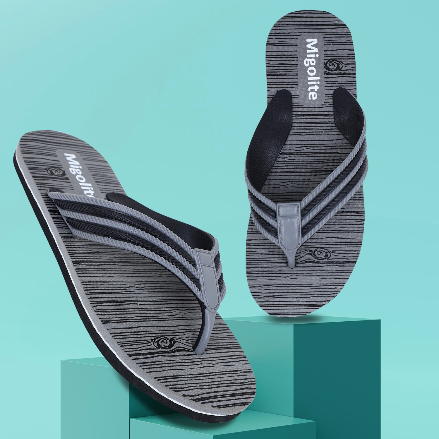 Image of MIGOLITE Men Migolite Mens Flip Flops with Unique Wood Print Design |& Stylish Slippers
