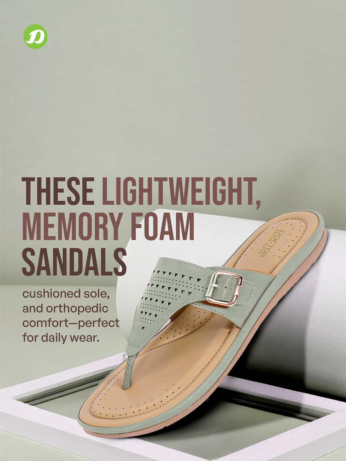 Image of DOCTOR EXTRA SOFT Women Flat Memory Foam Slippers /FlipFlops Comfortable Sandals Adjustable Strap Slippers