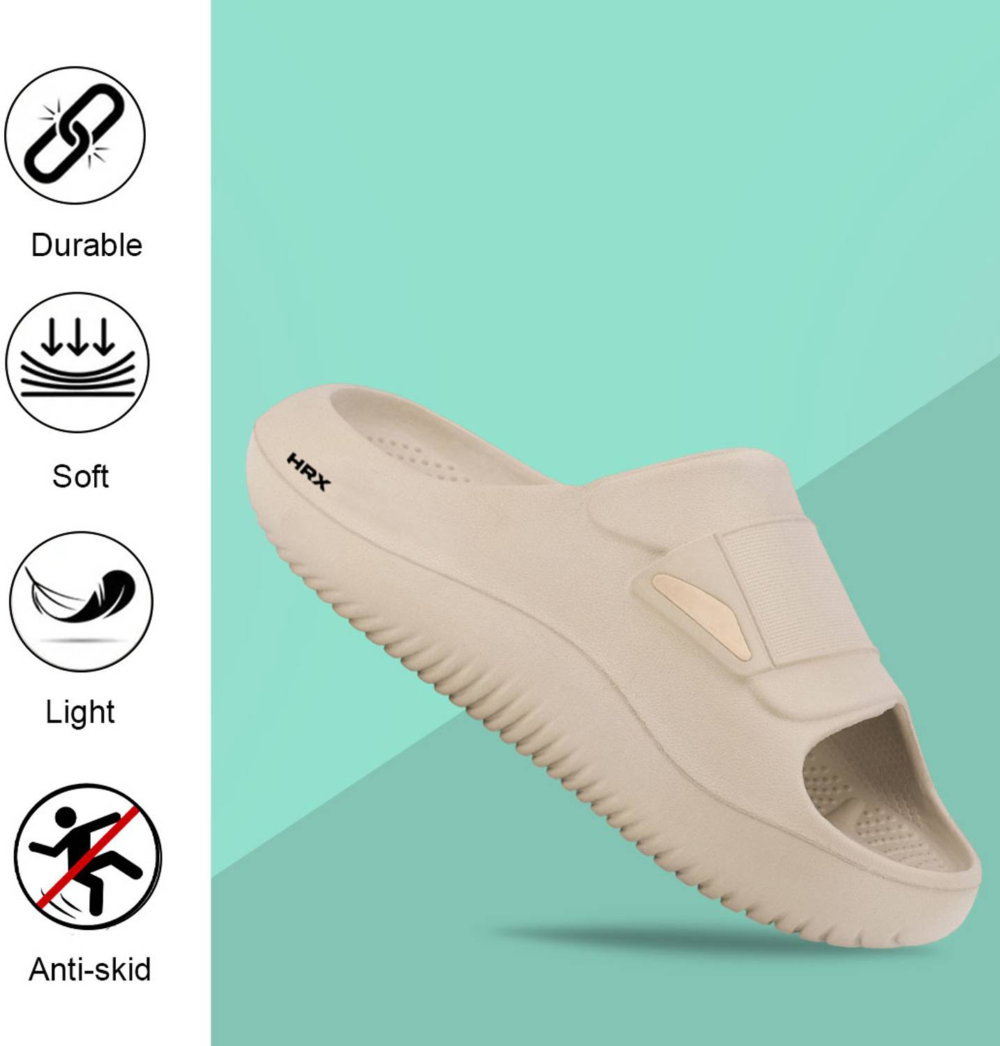 HRX by Hrithik Roshan Men Slippers, Beige - Image 4