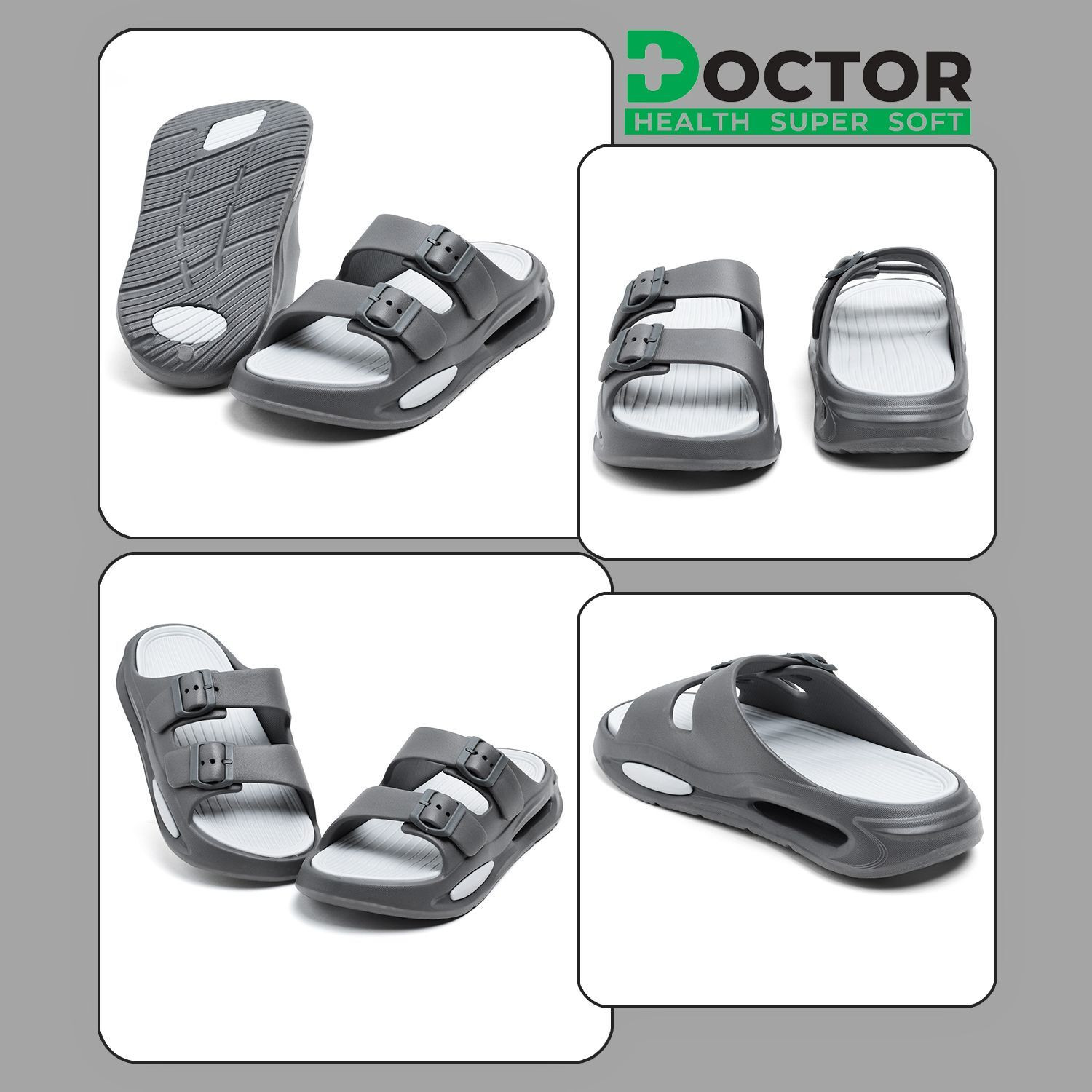 Image of Doctor Health Super Soft Men EVA Double Strap Sandals|Adjustable Buckle|Lightweight Anti-Slip Slippers Flip Flops