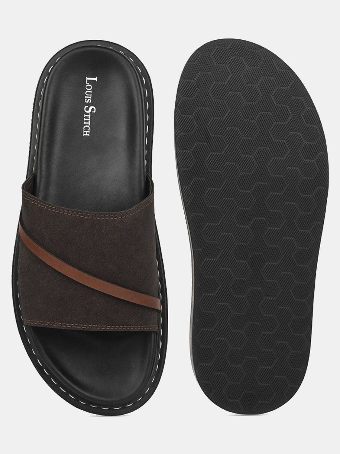 Image of LOUIS STITCH Men Brunette Lightweight Slip-On Slides with PU Cushion Sole Slides
