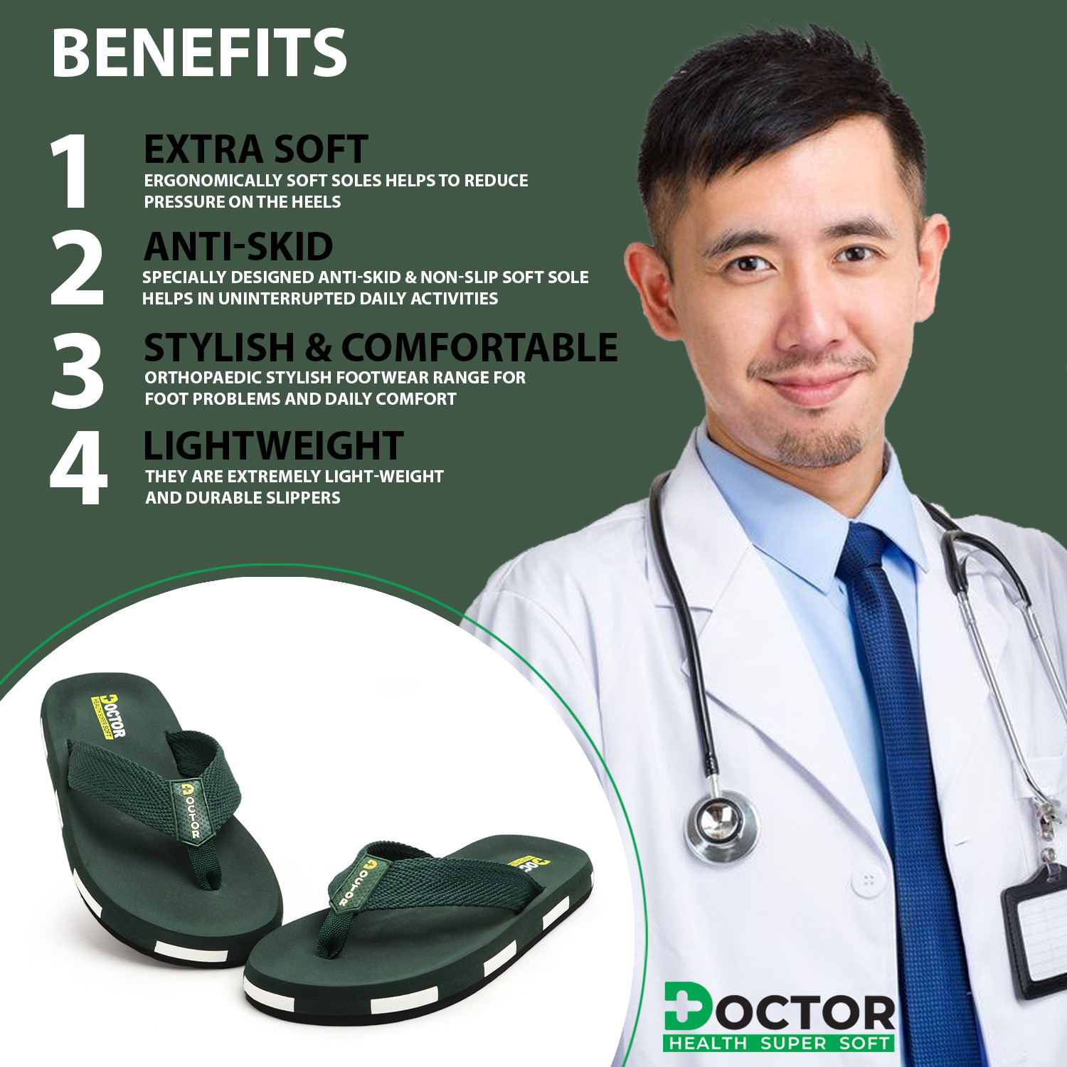 Image of Doctor Health Super Soft Men Men's Orthopedic Slippers | Soft Cushion, Lightweight, Doctor Recommended Design Slippers