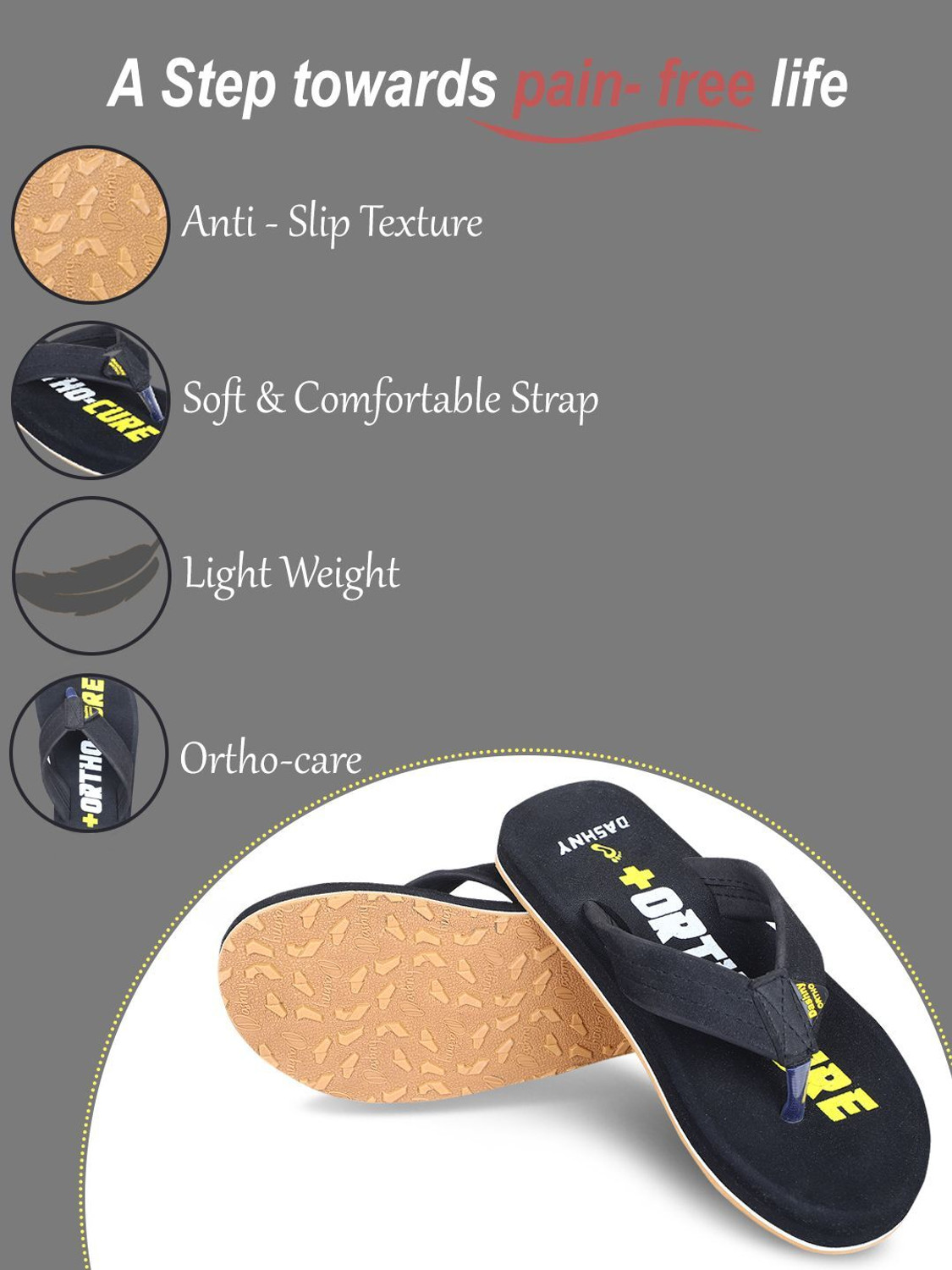 Image of DASHNY Men Ortho-Cure Orthopedic Soft Cushioned Slippers for Men (Sizes 6-12) Flip Flops