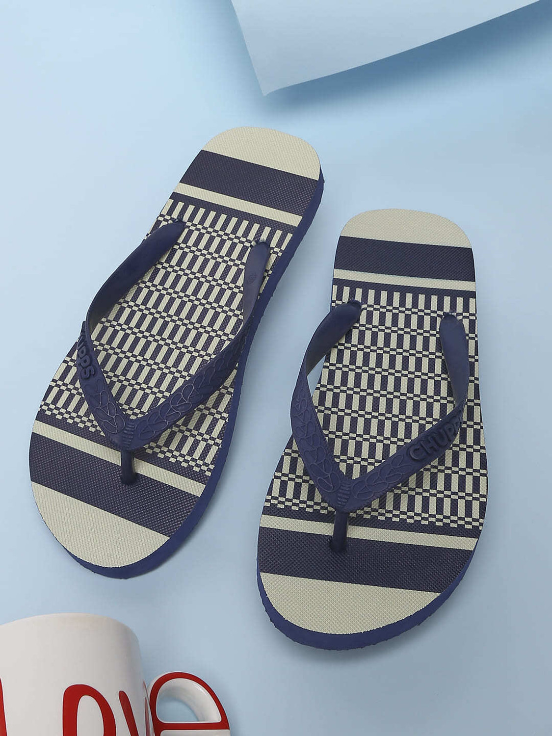 Image of Chupps Women Kaleen Blue Soft Footbed Lightweight Flip Flops Chappals For Unisex Slippers