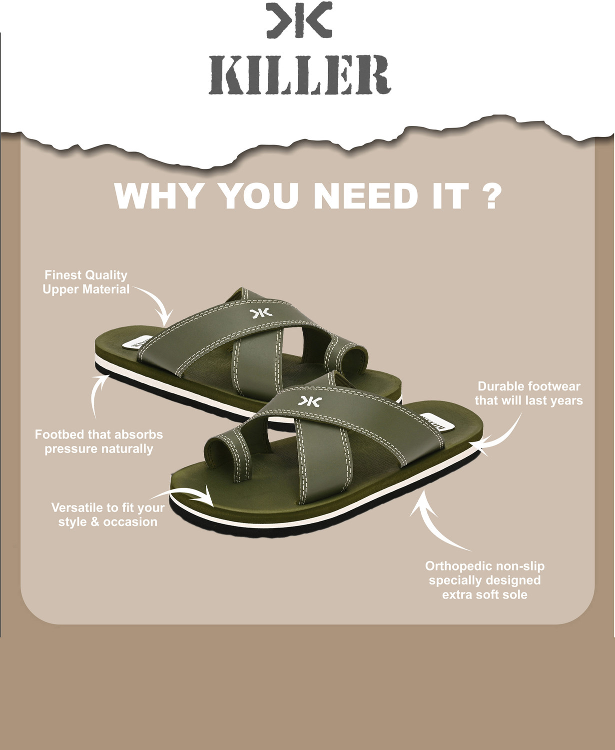 Image of KILLER Men Soft Comfortable Chappal Casual Lightweight Mens Slippers for Daily Wear Flip Flops