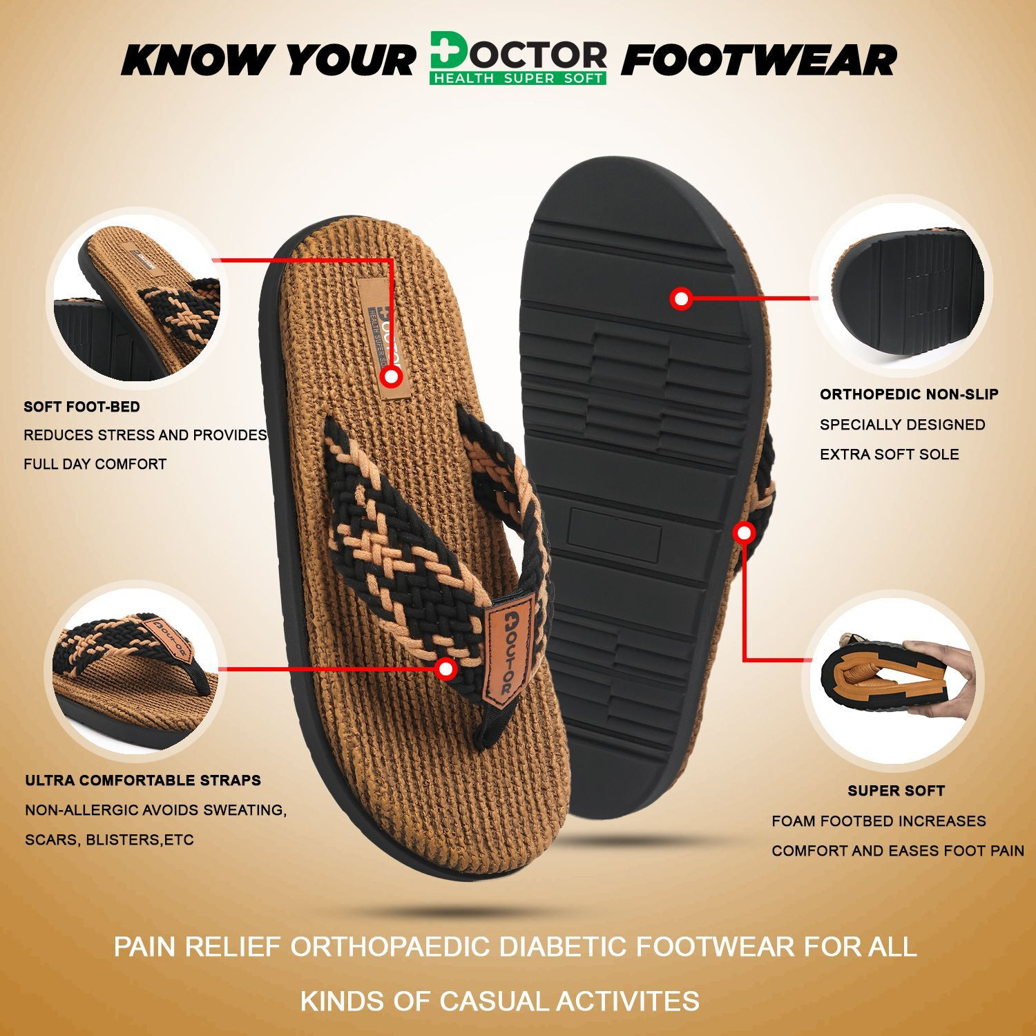 Image of Doctor Health Super Soft Men Men's Orthopedic Slippers | Soft Cushion, Lightweight, Doctor Recommended Design Slippers