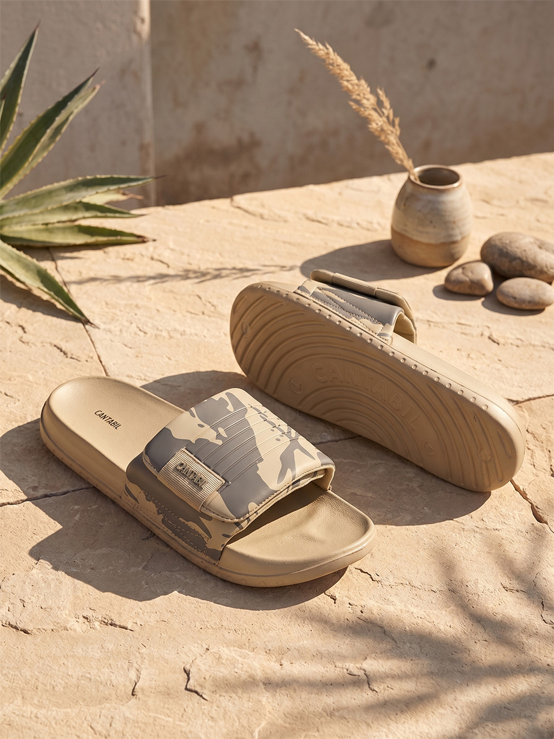 Image of CANTABIL Men Slides (Beige, 9)