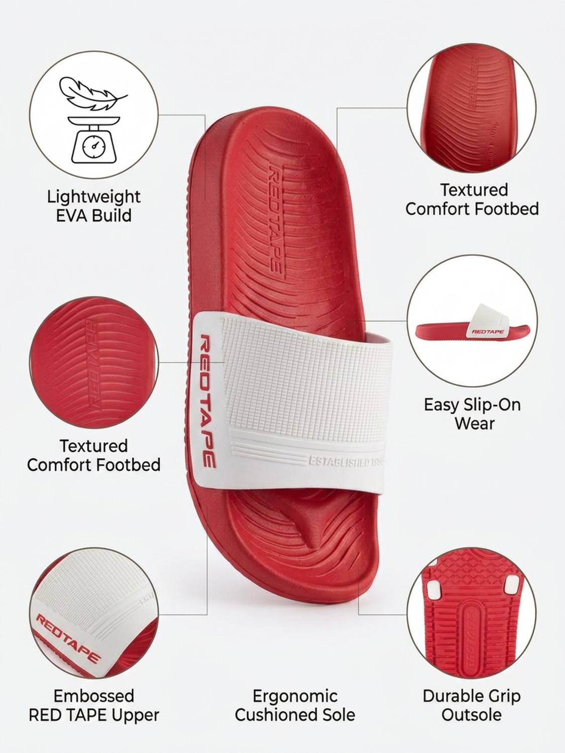 RED TAPE Men Red Slides - Image 5