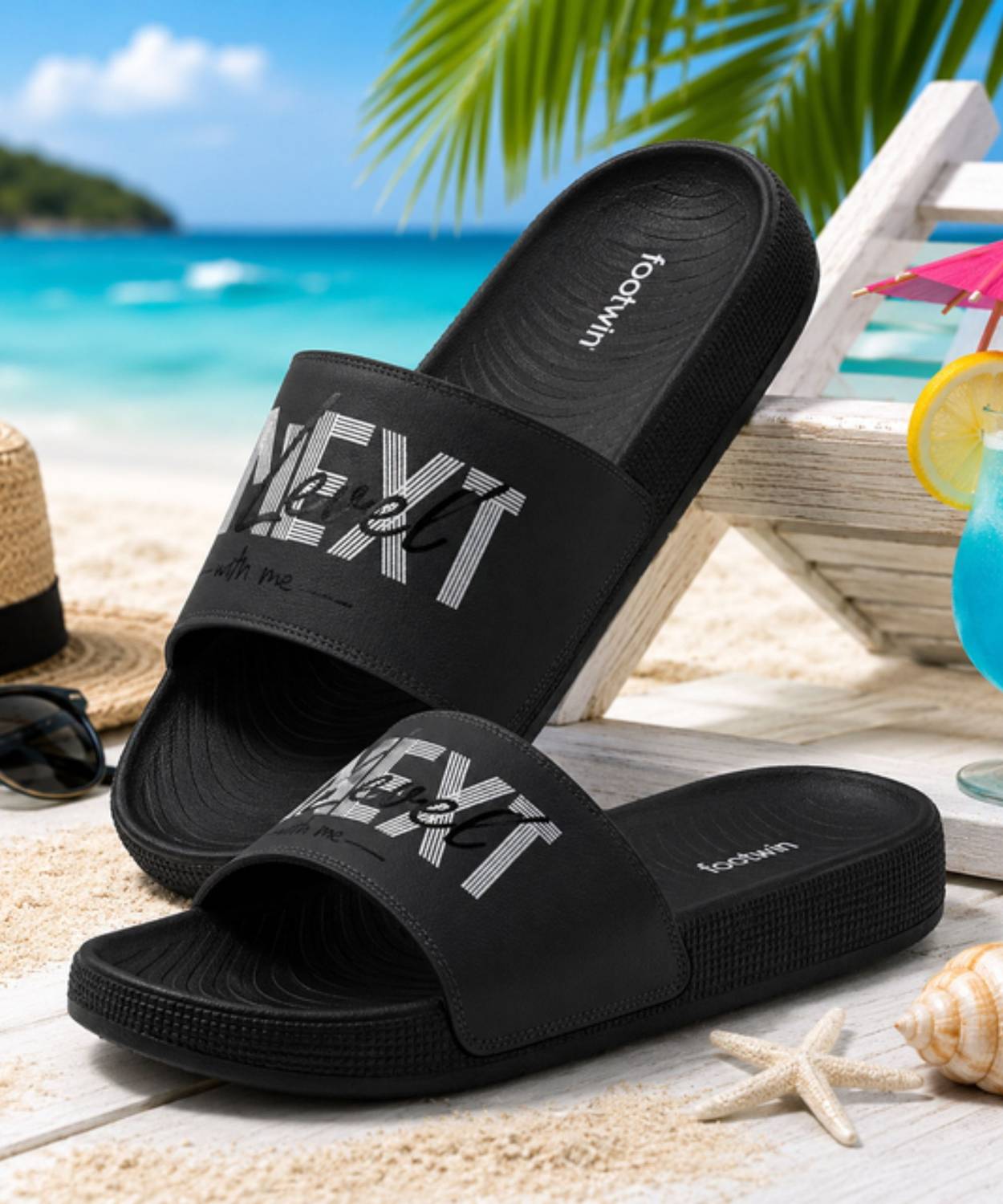 Footwin Men Black Slides - Image 2