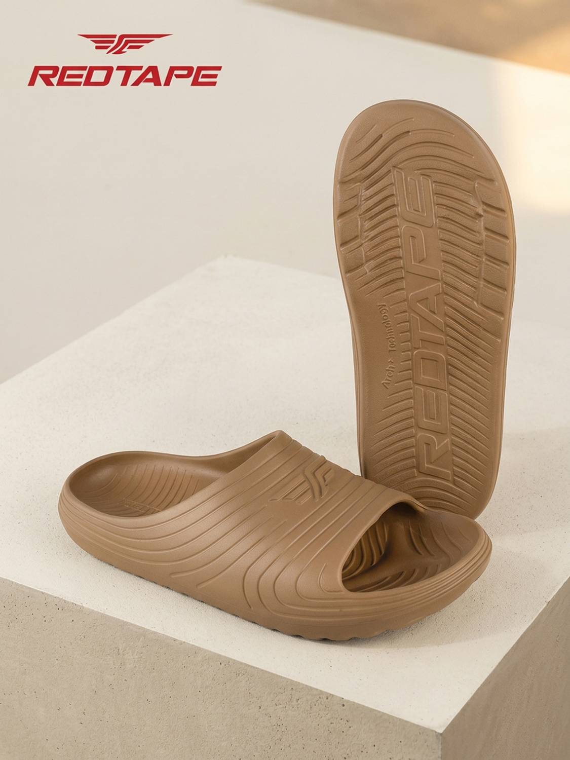RED TAPE Men Red Slides