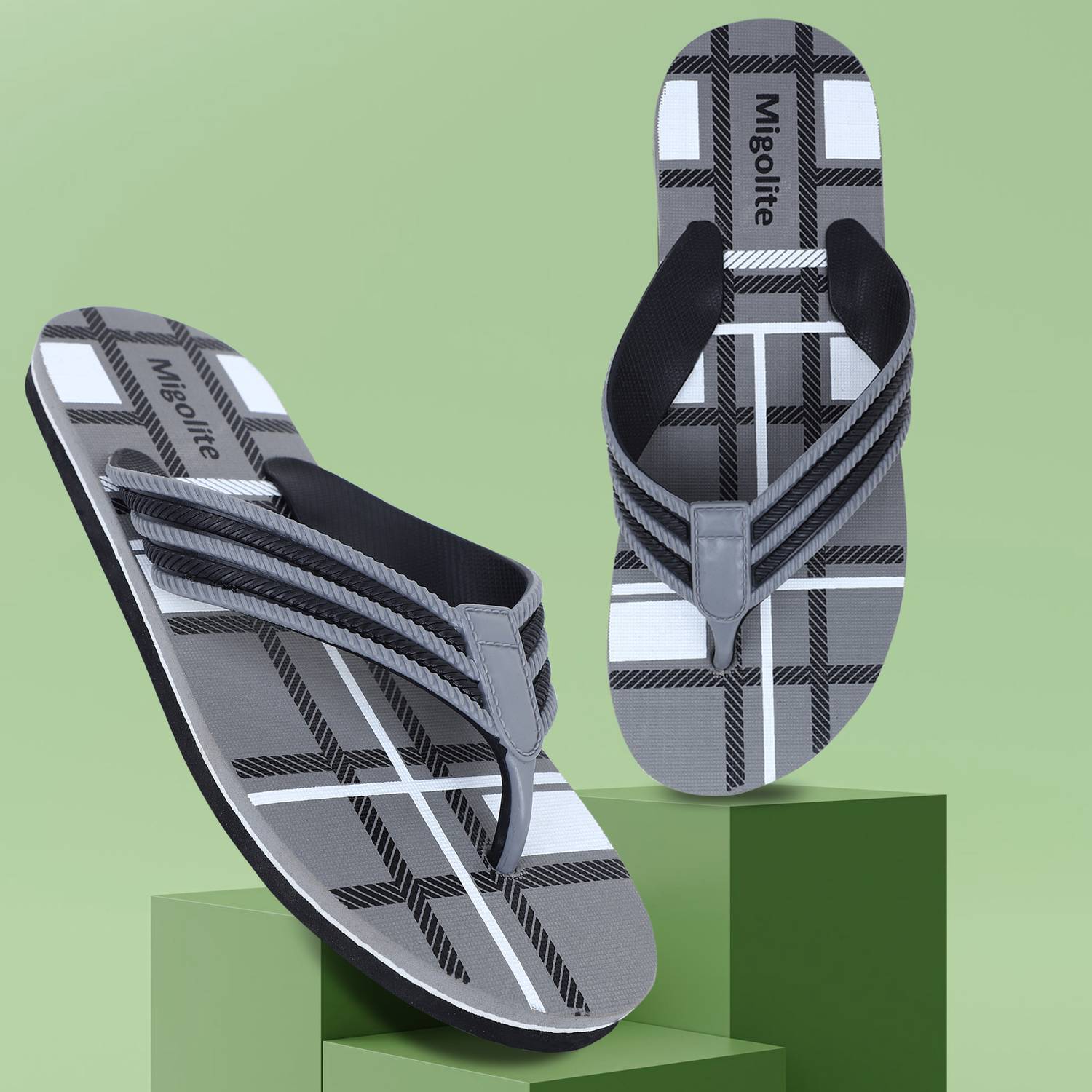 MIGOLITE Men's Stylish Checked Flip Flops