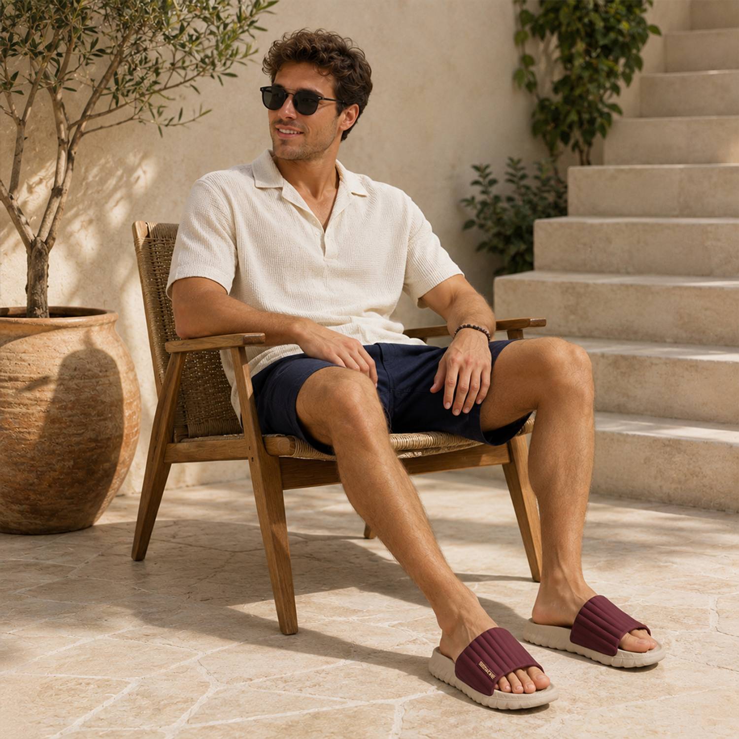 BERSACHE Men Beige Flip Flops - Image 3