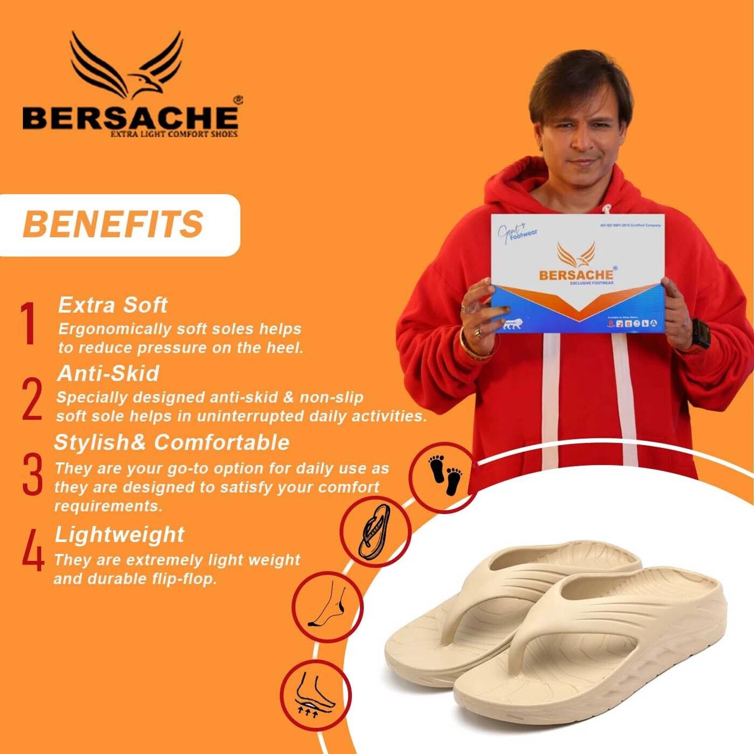BERSACHE Men Beige Flip Flops - Image 2