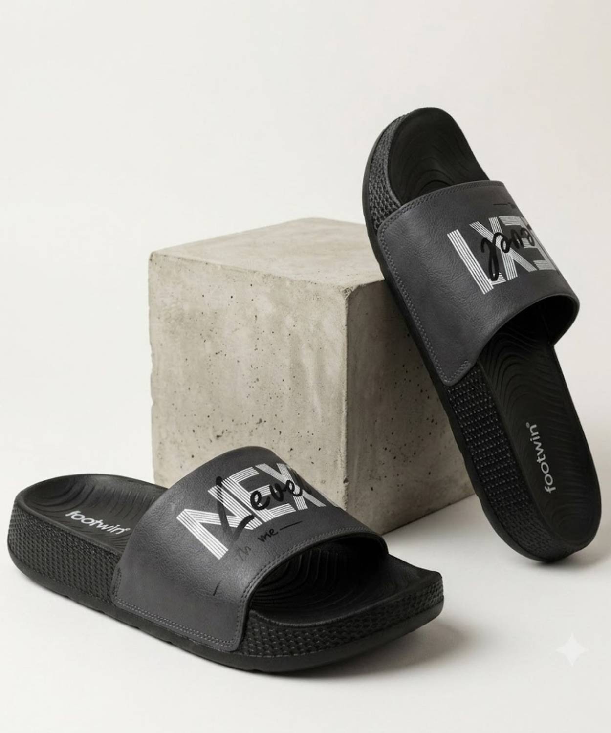Footwin Men Black Slides - Image 4