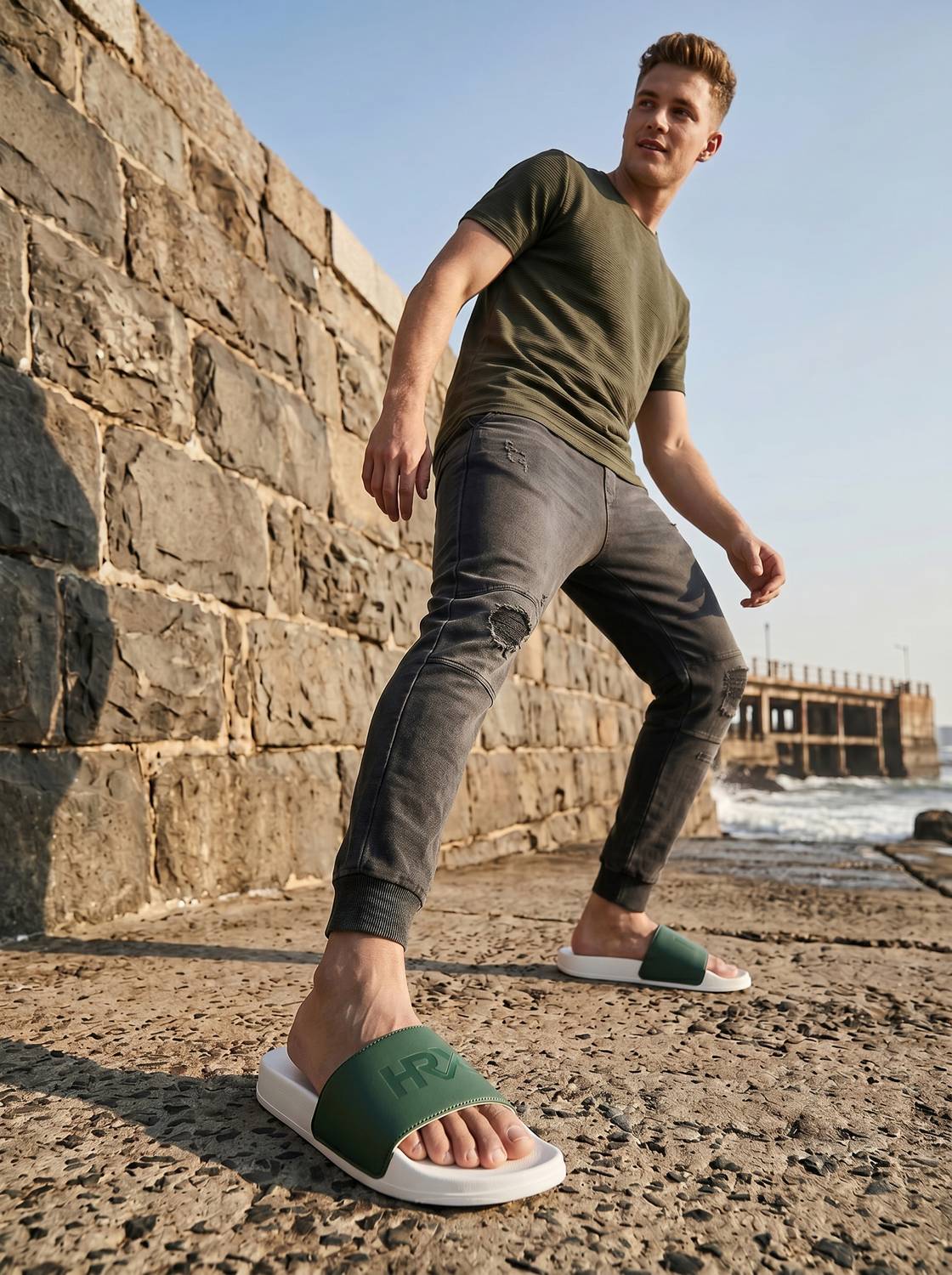 HRX by Hrithik Roshan Men Green Slides - Image 2