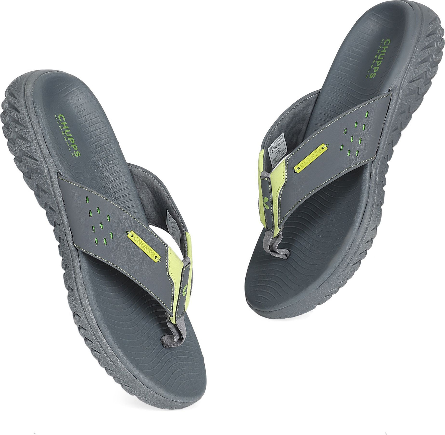 Image of Chupps Men Viper Grey /Neon Soft Footbed Lightweight Flip Flops Chappals For Slippers