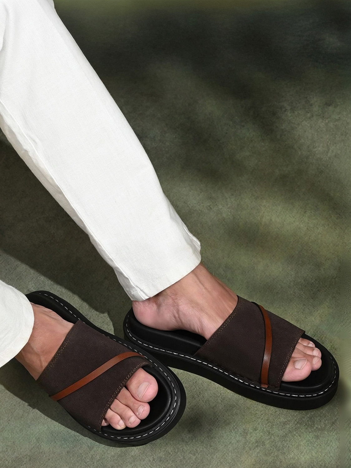 Image of LOUIS STITCH Men Brunette Lightweight Slip-On Slides with PU Cushion Sole Slides